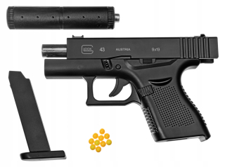 Kovová pružinová pištoľ s tlmičom Glock pre deti